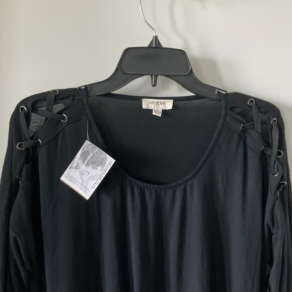 NWT UMGEE USA Round Neck Tunic Top Women's Criss Cross Lace Up Black Size Medium - Picture 4 of 7